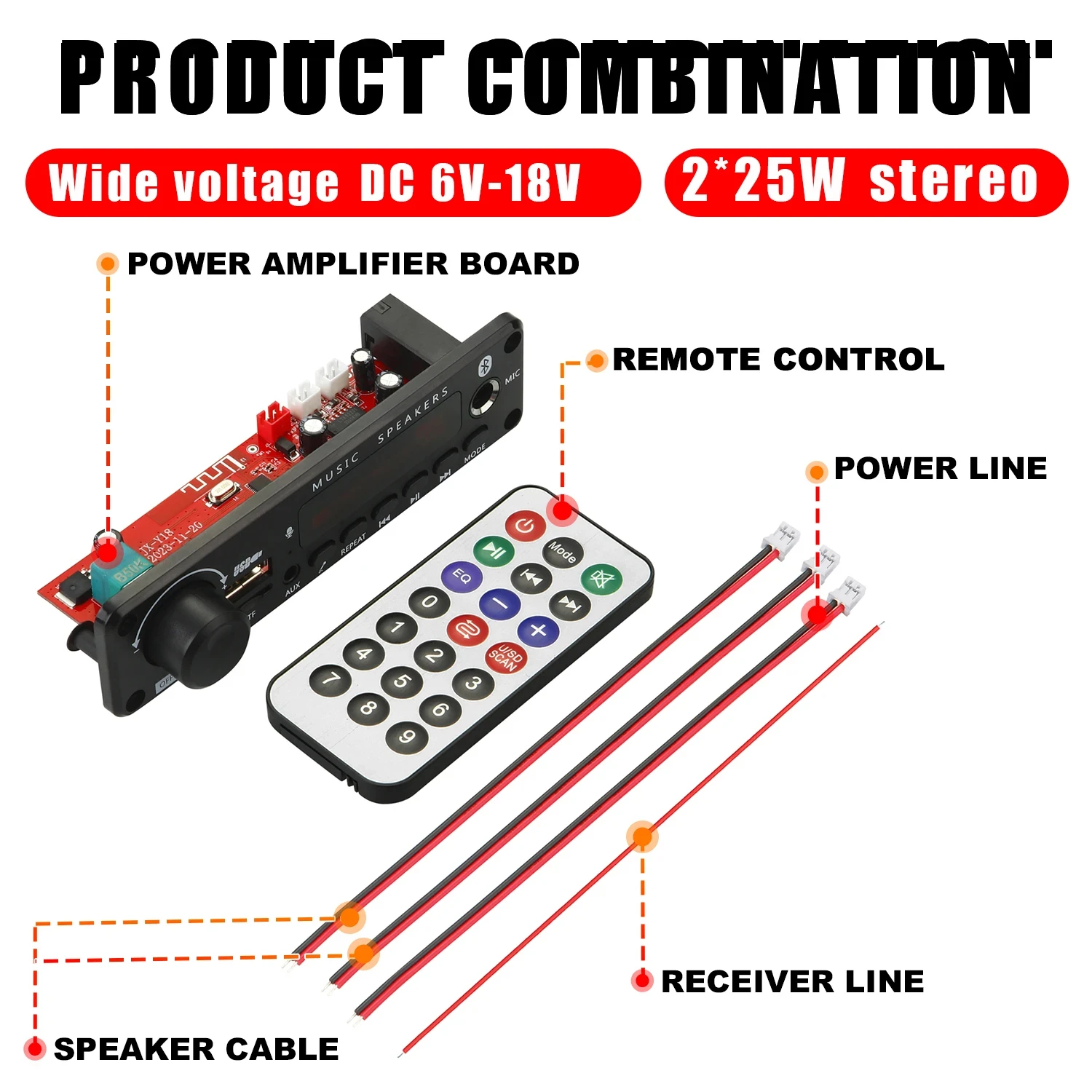 50W Amplifier Bluetooth MP3 WMA APE Decoder Board DC 12V 25W Handsfree Car Audio Microphone USB TF FM Radio DIY Mp3 Music Player