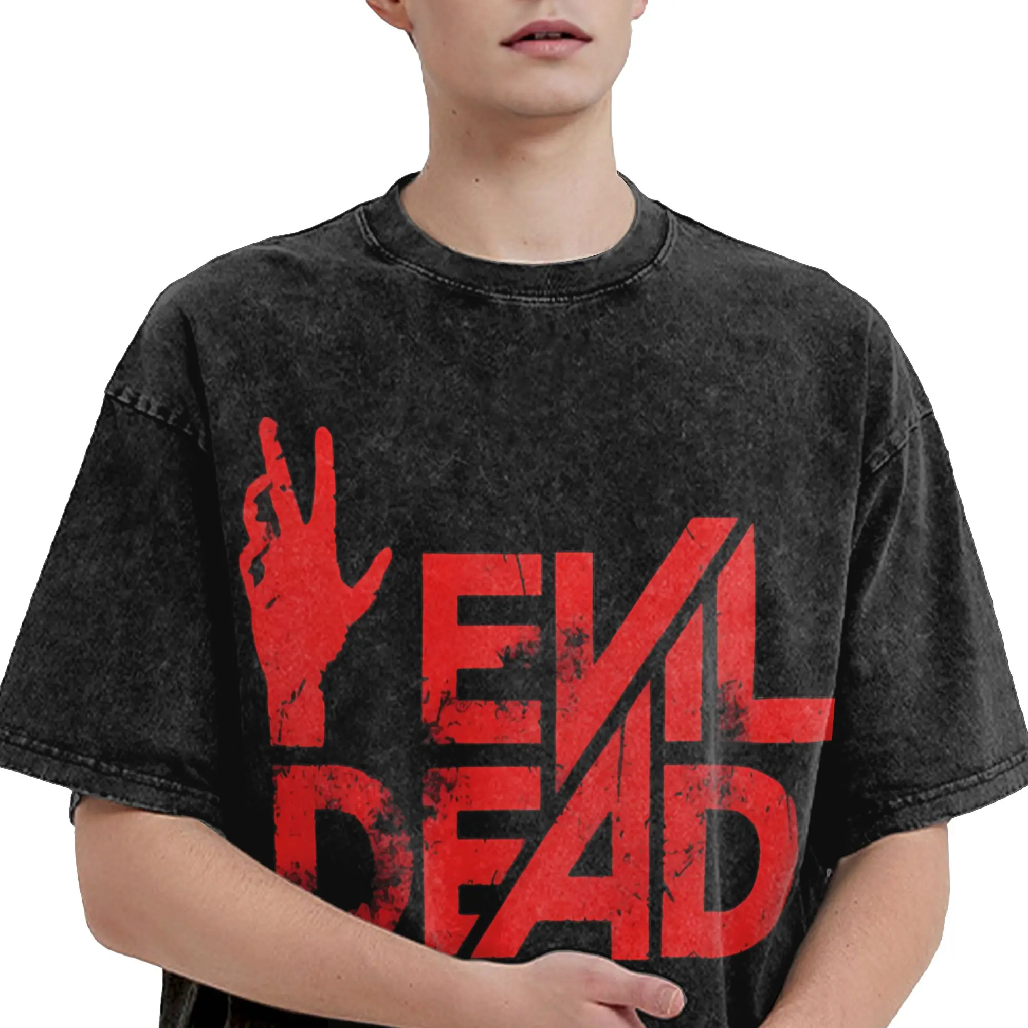 Evil Dead Burn T Shirt Hip Hop Washed Short Sleeve Harajuku T-Shirt  Novelty for Men Women Streetwear Printed Tees