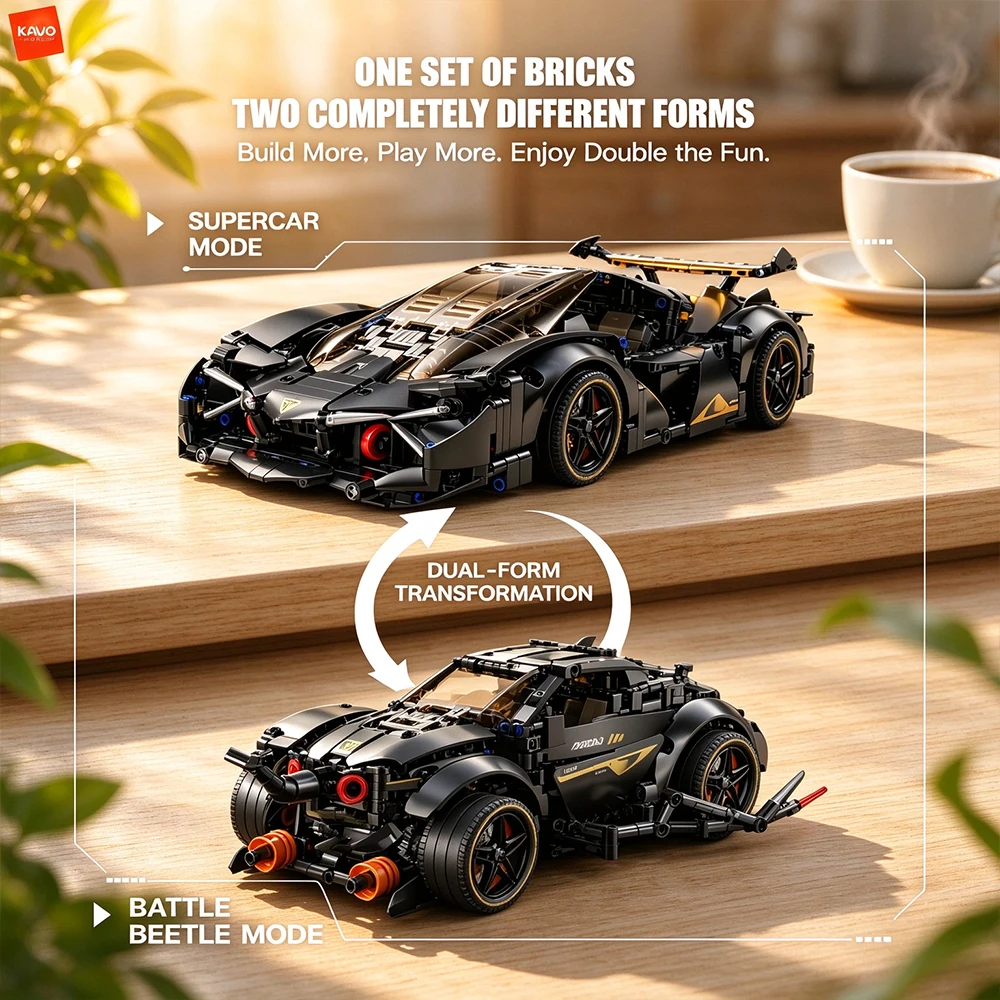 KAVOWORLD 1248PCS Dual Shape Mechanical Racing Car Building Blocks Set Transform Sport Car Bricks Desktop Decor Gift for Teens