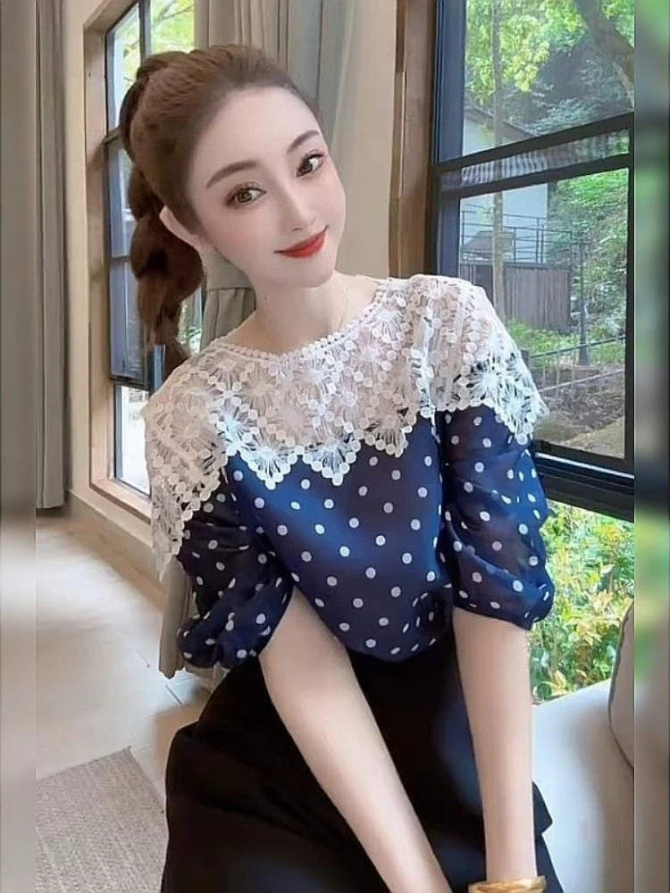 

​Women's Summer 2026 New Style Korean Styling Top French Chic Petite Bourgeois Vibe Polka Dot Shirt Light Luxury High End Feel​