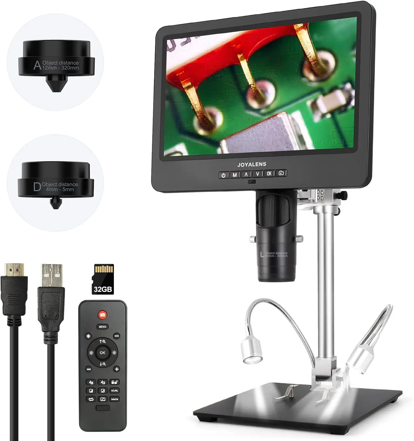 249MS 3 Objektiv 10,1 Zoll LCD HDMI Digitalmikroskop 2000x, 24MP Lötmikroskop Pro Metallständer für vertikal horizontal