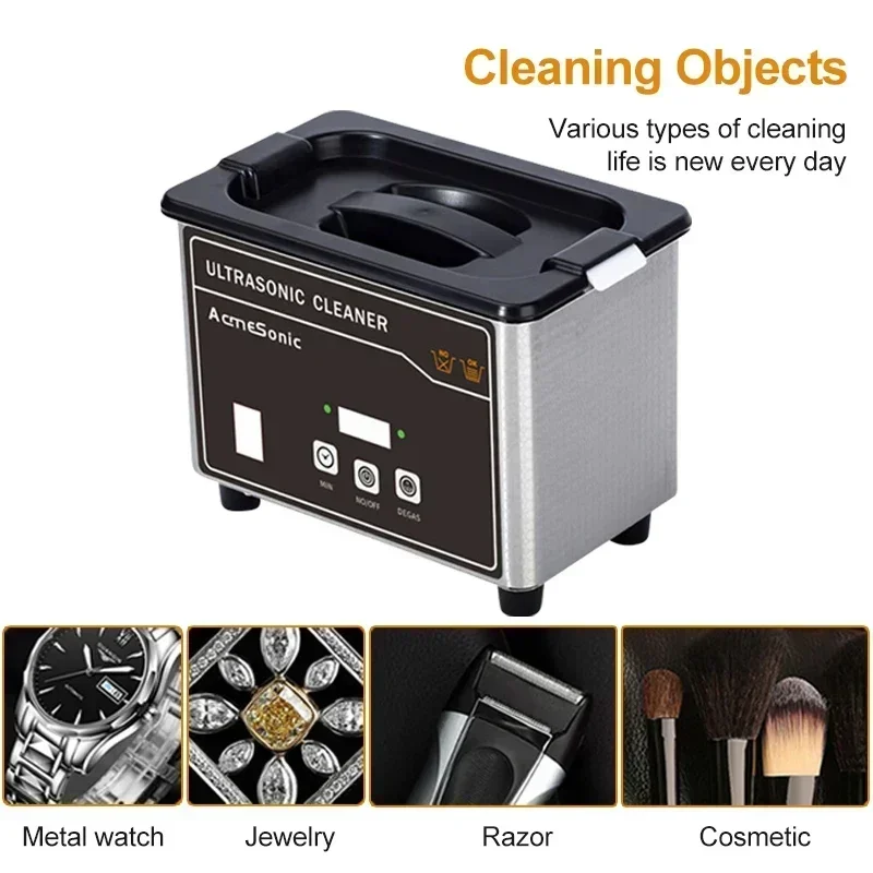 0.8L Ultrasonic Cleaner Portable Household Cleaning Machine for Watches Contact Lens Glasses Denture Teeth Electric Makeup Razor