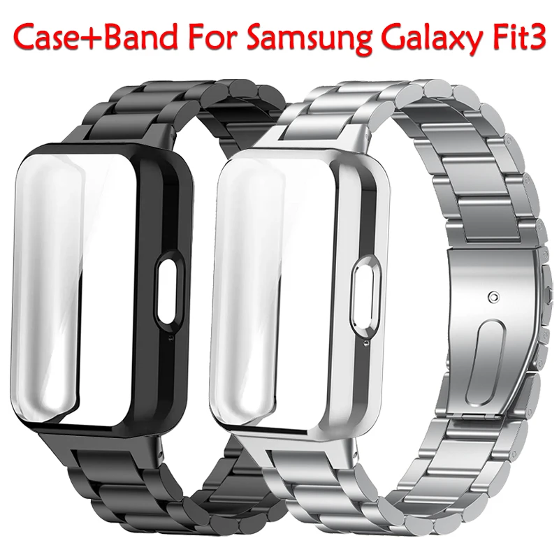 

Case+Band for Samsung Galaxy Fit 3 Stainless Steel Bracelet Protective Screen Soft TPU Cover Metal Strap Accessories Fit3 Correa