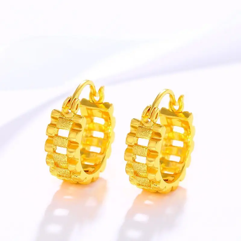 Wholesale --- 24 K Pure Gold Plated Tank Hoop Earrings for Women Fashion Jewelry