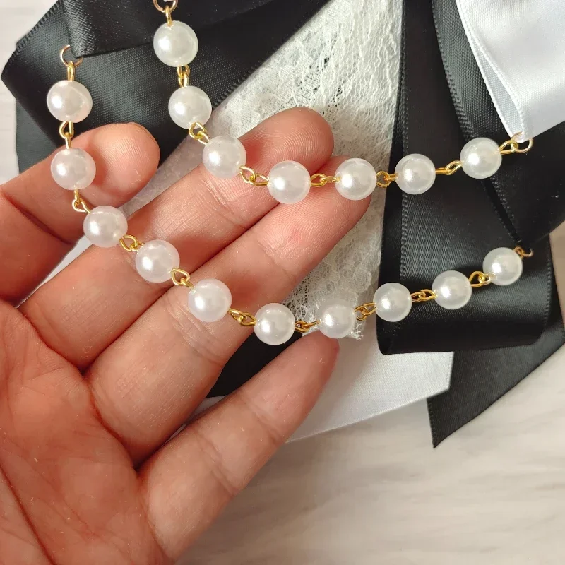 Cadena de perlas Retro Lolita, pajarita de cristal, conjunto de joyería hecha a mano, Collar de camisa, palo de arco de quilate, lámpara de mano,