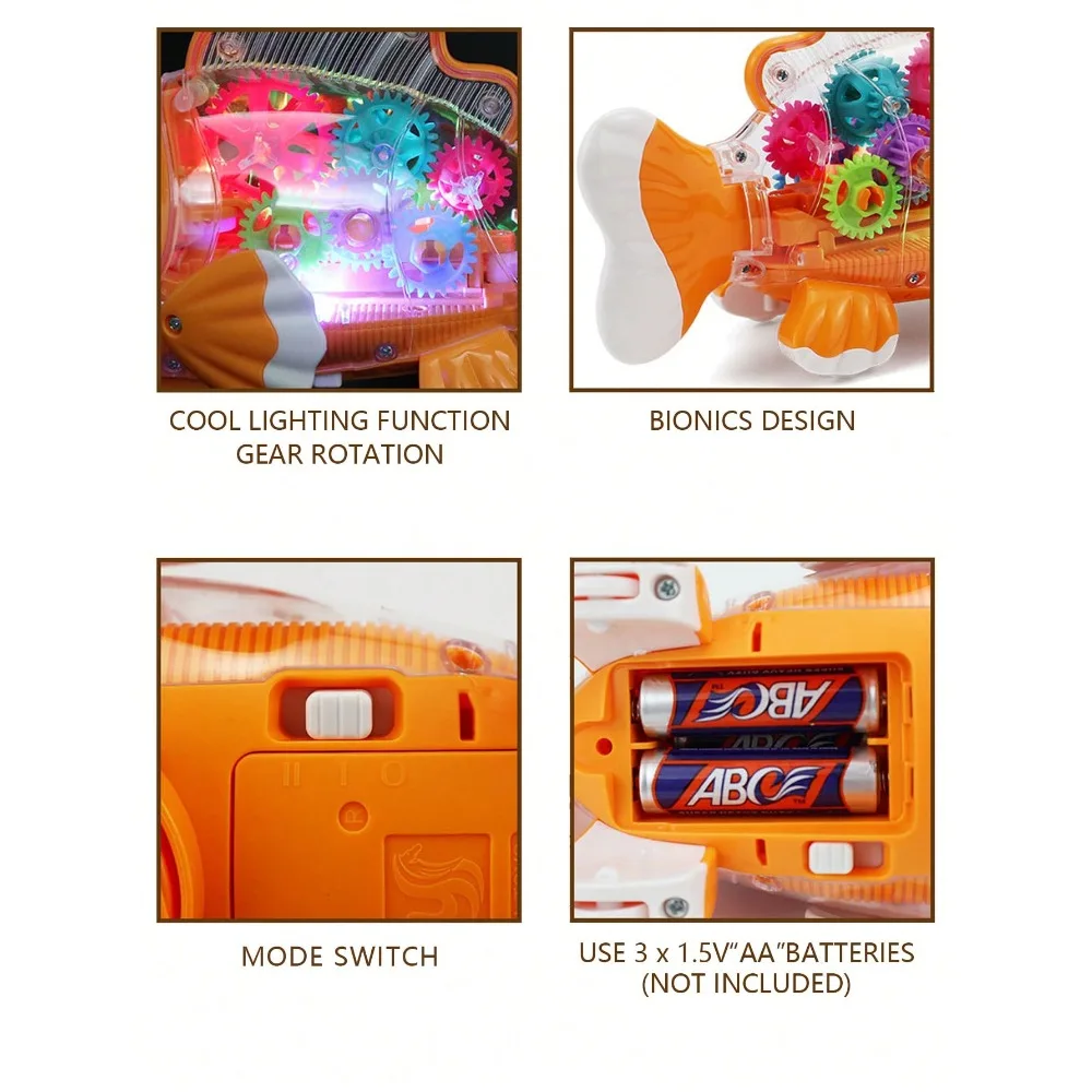 Engrenagem elétrica transparente, peixe dourado, brinquedos para crianças com música e luzes, brinquedos educativos para bebês, presentes para tempo da barriga