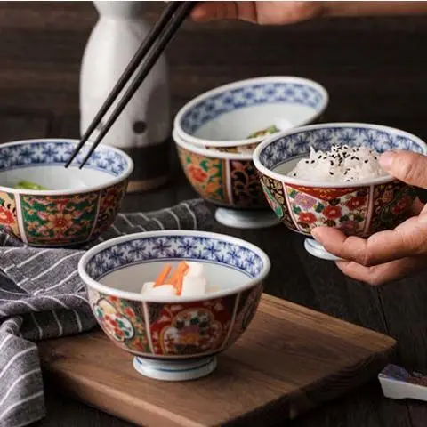 

Retro tableware ceramic Japanese-style palace style underglaze colored rice bowl set ramen bowl soup bowls noodle bowl