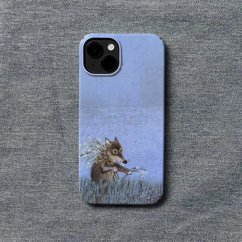 INS Blue Graffiti Fairy Tale Wolf Case for IPHONE 16 15 PLUS 14 13 PRO MAX 15 15PLUS 15PRO Case Acrylic Hard Mobile Phone Cases