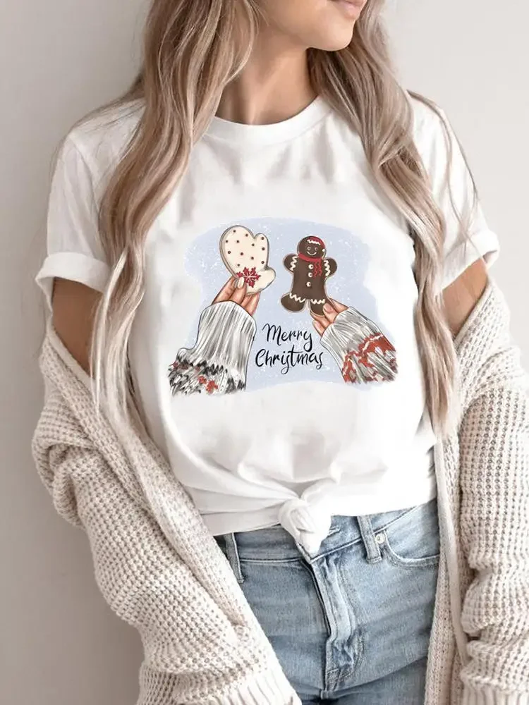 Merry Christmas Women Holiday Shirt Clothing Print T Top Santa Claus Happy Time Graphic Tee Fashion Female New Year T-shirts