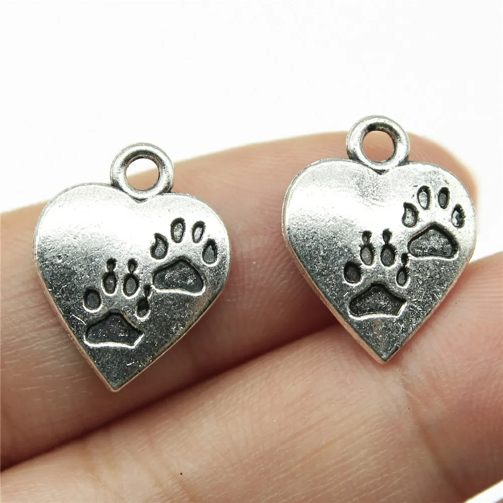 WYSIWYG 10pcs 17x13mm 2 Colors Antique Bronze Paw Print Pendant Paw Heart Pendant Dog Paw Print Pendant Charm