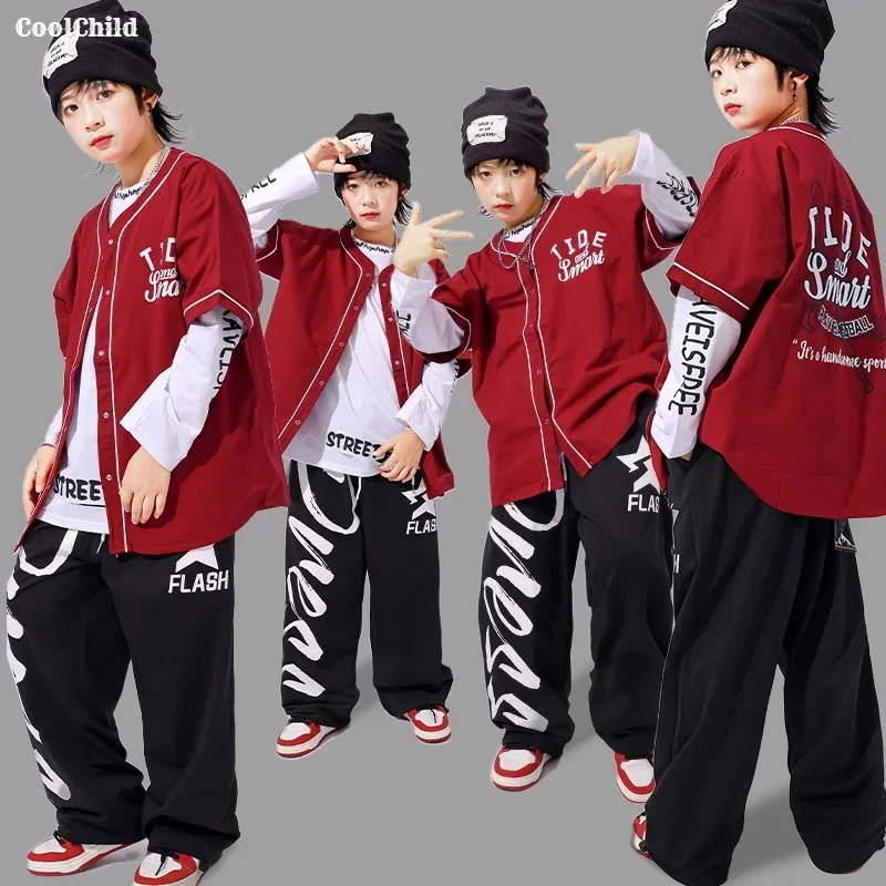 Children Streetwear Girls Hip Hop Baseball Jacket Street Dance Pants Costumes Boys Cool Sweatpants Kids Jazz K-pop Clothes Sets