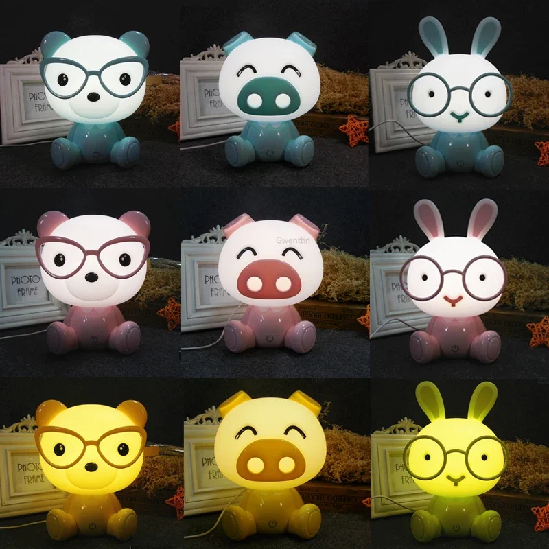 Cartoon Animal Lamp Pig Bear Rabbit Night Lights Led Table Lamp for Baby Kids Bedside Lamp Children\'s Gift Christmas Desk Decor