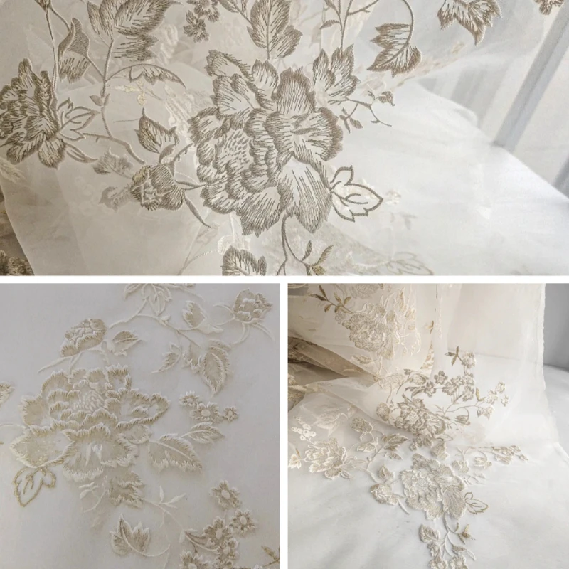 

Прозрачная и элегантная полуюбка из сетчатой ткани с вышивкой в виде роз, легкая дизайнерская ткань для одежды в стиле ретро.