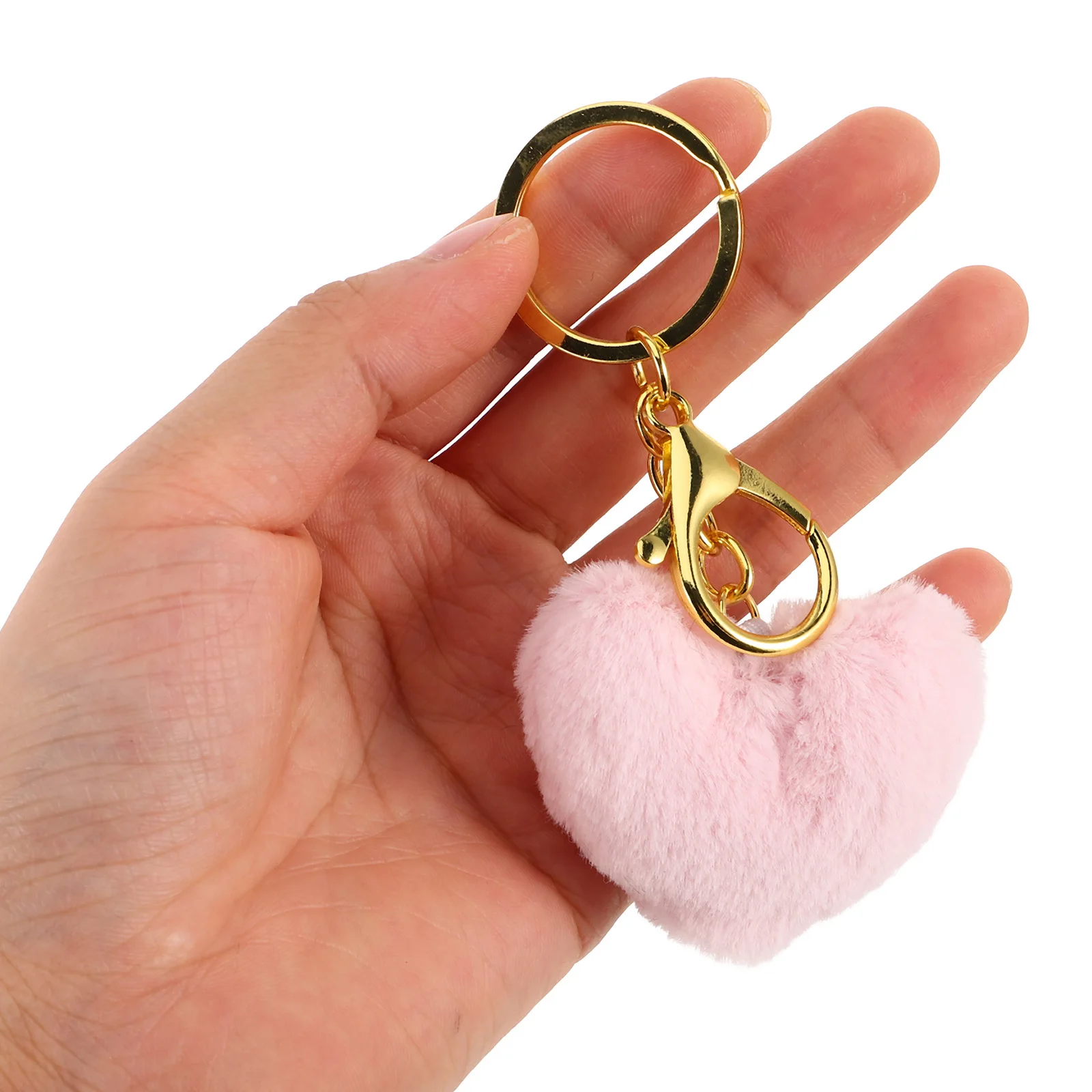 12Pcs Heart Pom Pom Keychains Soft Durable Key Rings Compact Design Decorative Pendant for Bag Car Keys Keychain