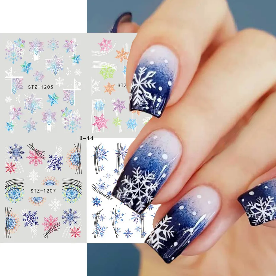 4pcs Nails Water Stickers Christmas Winter Snowflake Bird Penguin Santa Elk Flower Images Design Water Transfer Sliders BEI44-49