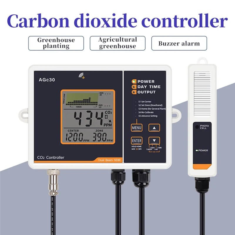 A005-Digital Carbon Dioxide Controller CO2 Monitor NDIR Sensing Probe 0-5000Ppm Concentration Tester For Greenhouse Plant