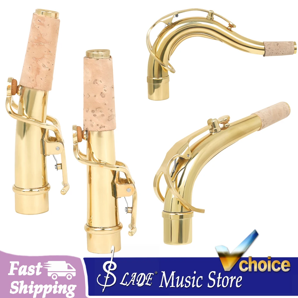 Gold Plated Saxophone Neck Brass Crook Hand-Polished Replacement Bend Neck for Soprano/Alto/Tenor Sax with Cork & Leather Pads
