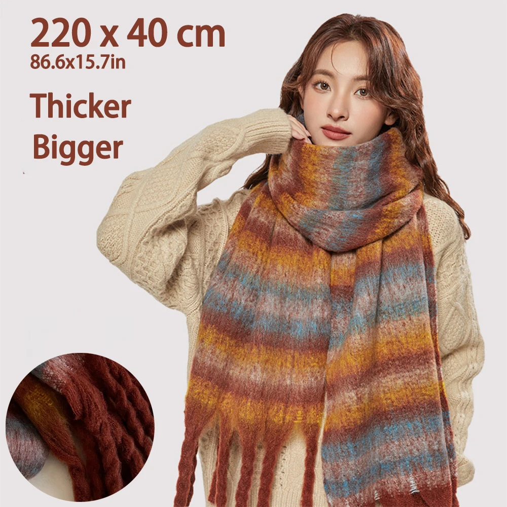 

Утолщенный зимний шарф, женский роскошный кашемировый теплый классический клетчатый мягкий одеяло, толстая мягкая шаль с кисточками, длинное пончо