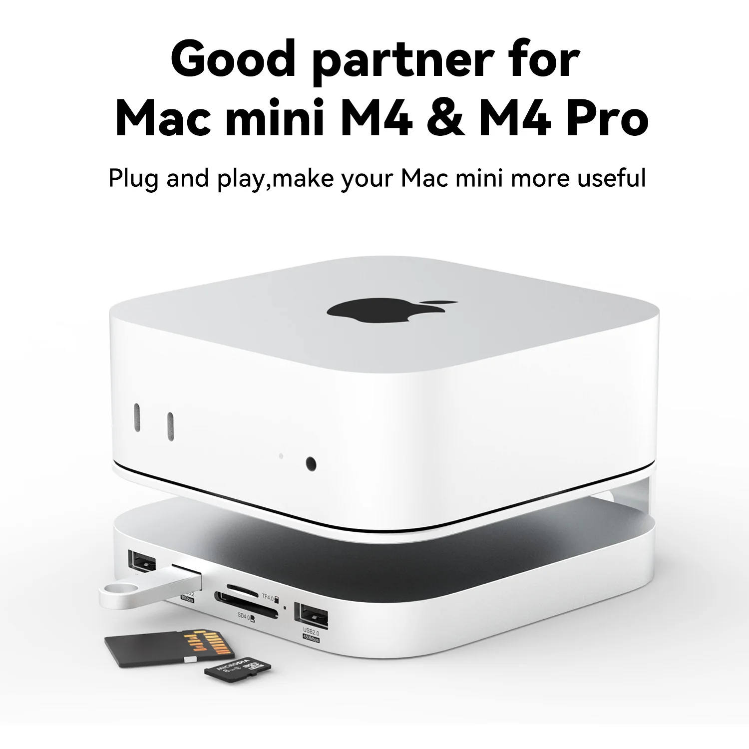 Mac mini USB C Hub พร้อม M.2 SSD Enclosure สําหรับ Mac Mini M4/M4 Pro Stand Type-C Docking Station SSD กรณี USB3.2 Gen2 SD4.0 TF4.0