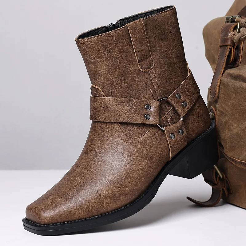 Winter Men's High Top Outdoor Western Boots 2026 Thick Heel Fashion Comfortable Footwear for Men