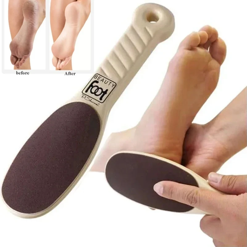 両面フットファイルフットやすりペディキュアツール足角質カルスリムーバー木製ハンドルフットスクラバーサンドペーパー健康