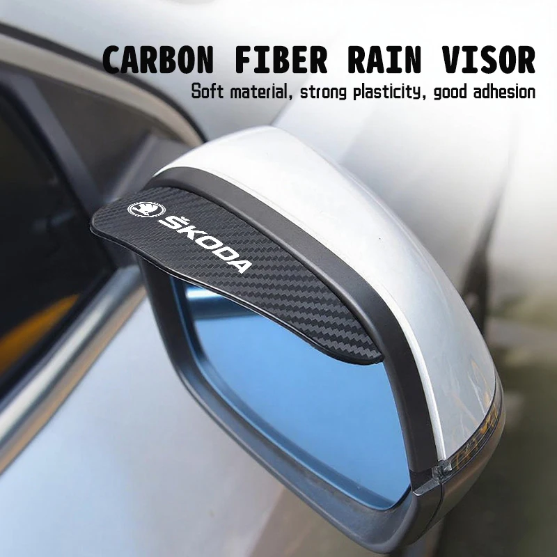 For Skoda 2PCS Carbon Fiber Car Rearview Mirror Eyebrow Rain Cover VRS Octavia 1 2 3 Rapid Kodiaq Karoq Fabia Kamiq Superb