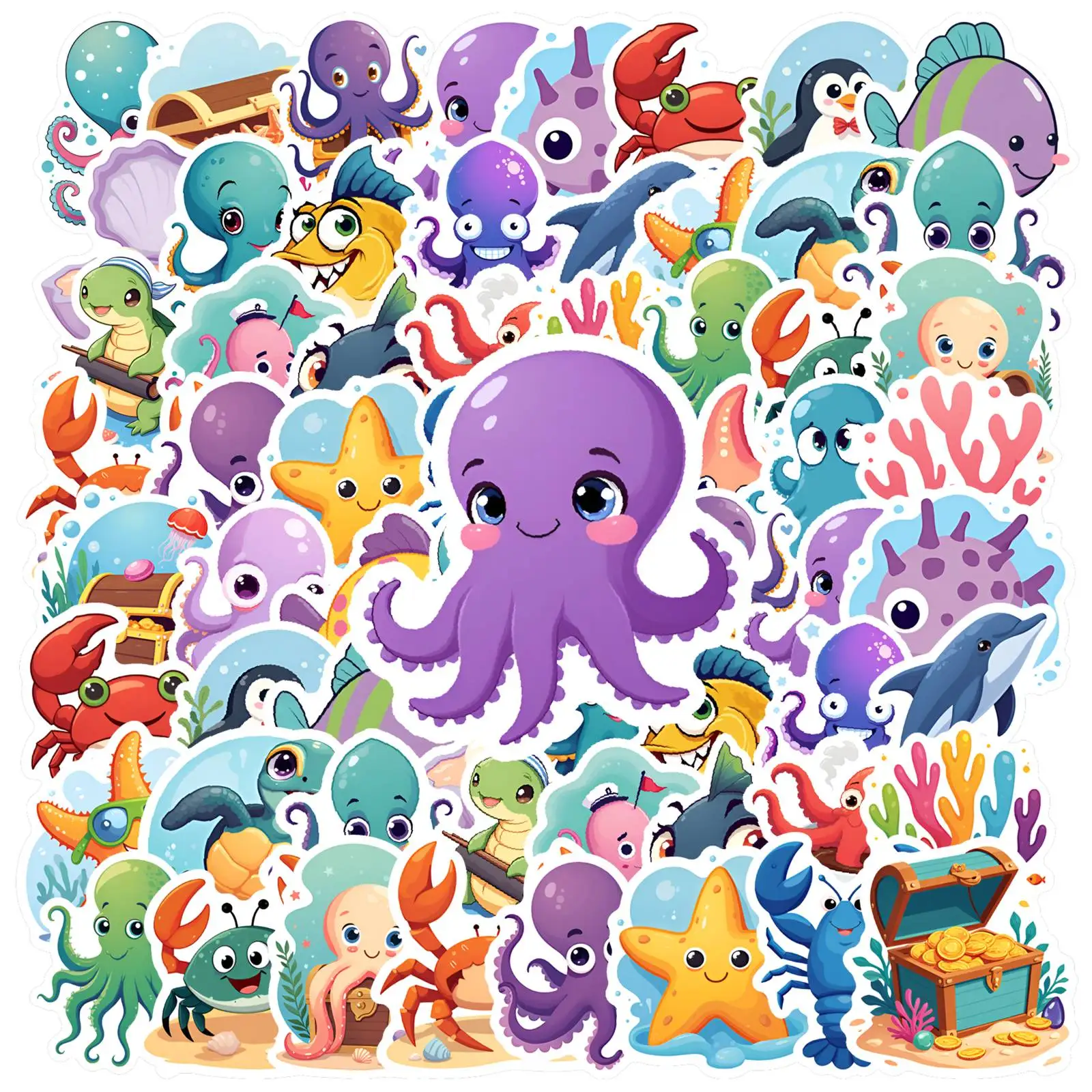 

35-50 шт. причудливых наклеек с мультяшными животными, яркие наклейки с морскими обитателями, наклейки для самостоятельного декорирования гитары, скейтборда, ноутбука