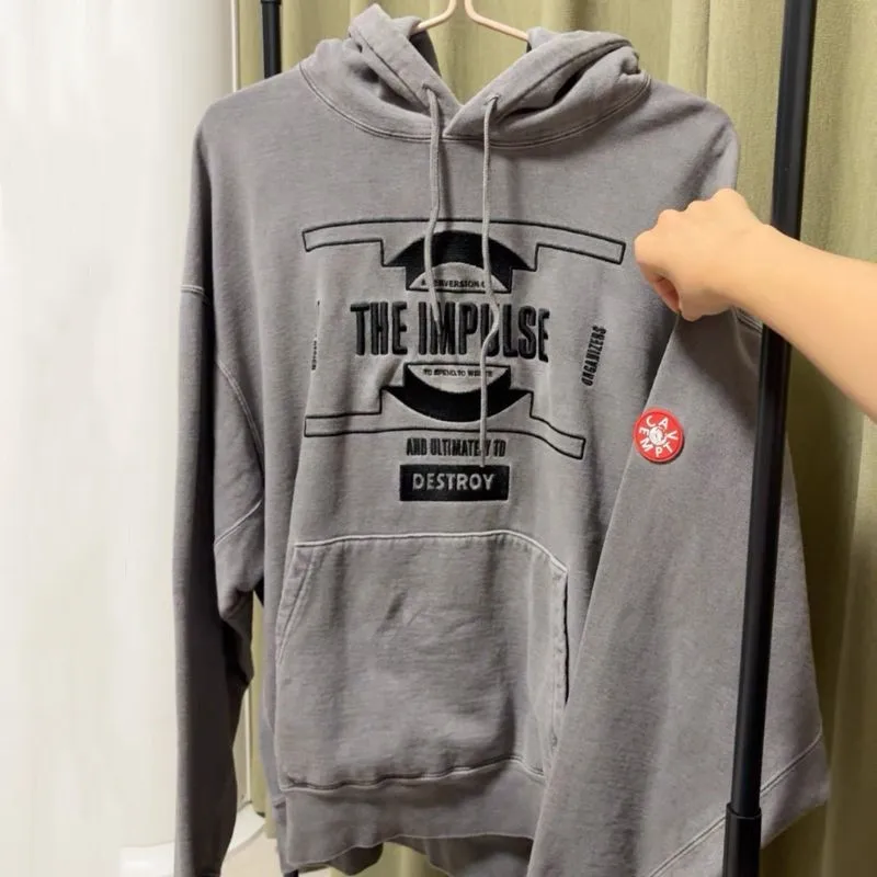 

Оверсайз винтажные худи CAVEMPT с эффектом выцветания, серые, с вышивкой логотипа, уличный стиль, хлопок, мужские и женские толстовки CE