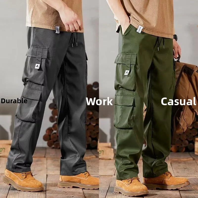 Men's Straight Leg Workwear Trousers Autumn Winter Fleece Lined Casual Pants Large Size Construction Site Wear Resistant Labo...