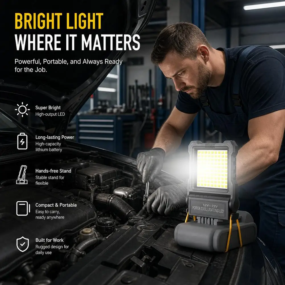 Superhelle LED-Arbeitsleuchte, tragbar, langlebig, starke Lichtquelle für Nachtarbeit, 72V Li-Ionen-Akku, Elektrowerkzeug – Detail 6