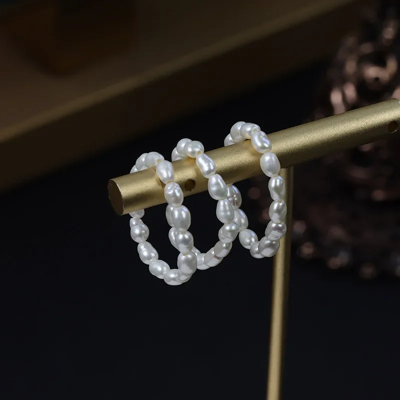 Factory original rice natural freshwater pearl ring simple design elastic line design wholesale