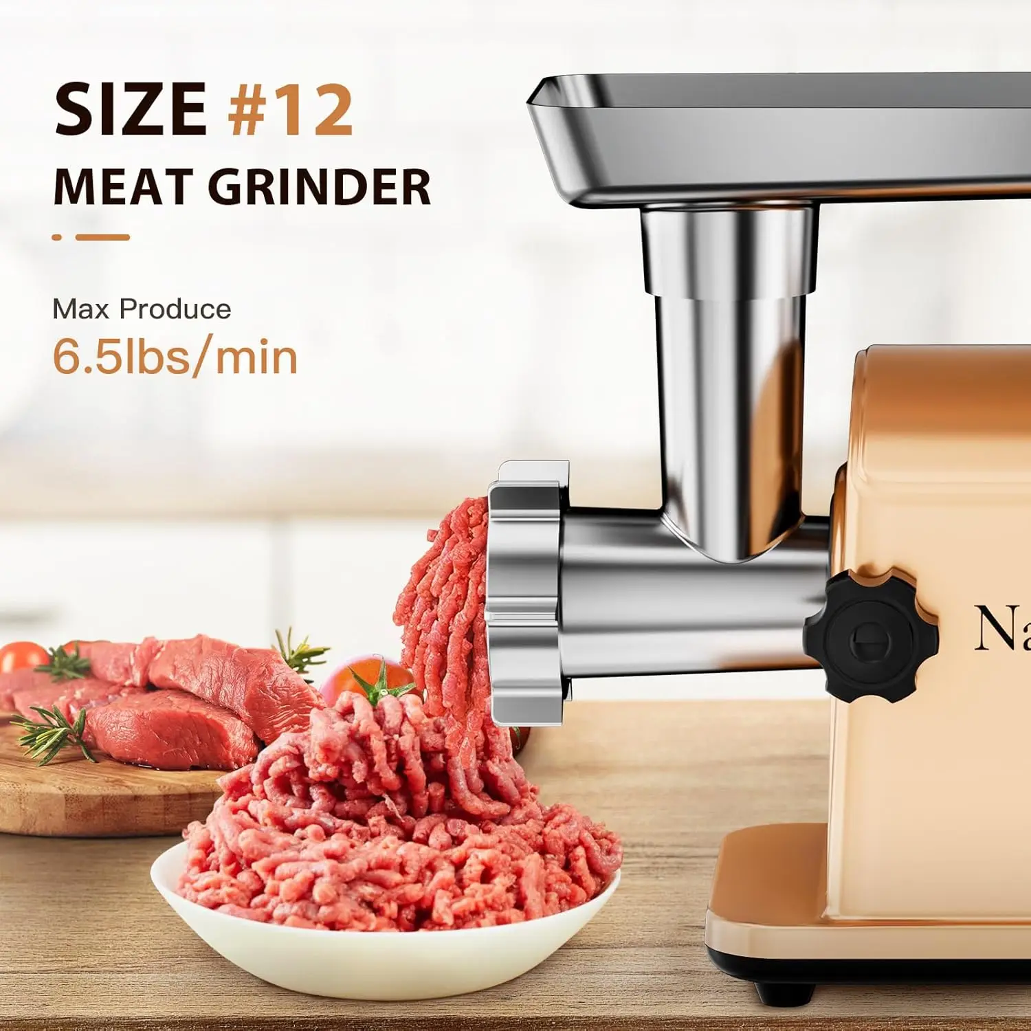 Meat Grinder Sausage Maker Machine Food Grinder with 3 Stainless Steel Sausage Stuffer Tube 3 Grinding Plates Hamburger Press Ku