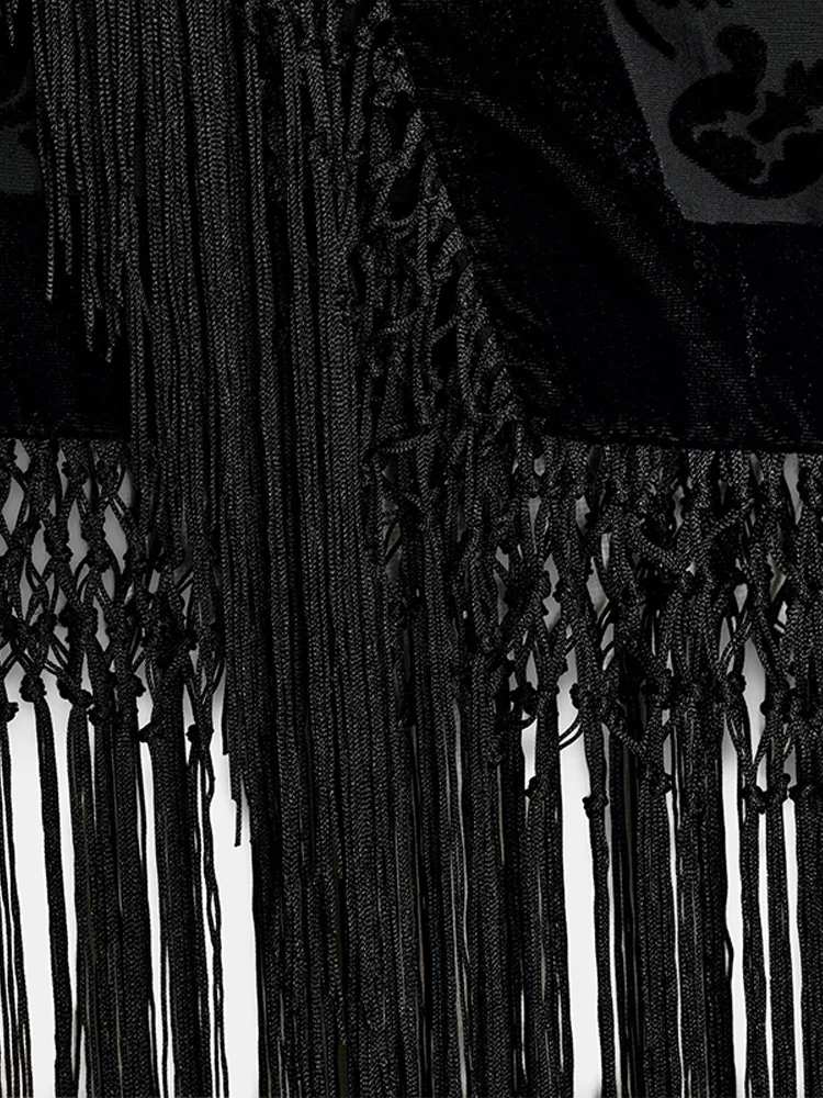 فستان شرابة أسود عصري مطبوع عليه زهور للنساء تنورة طويلة كلاسيكية غير رسمية متعددة الاستخدامات 2025 ملابس شتوية عصرية جديدة عالية الشارع #6