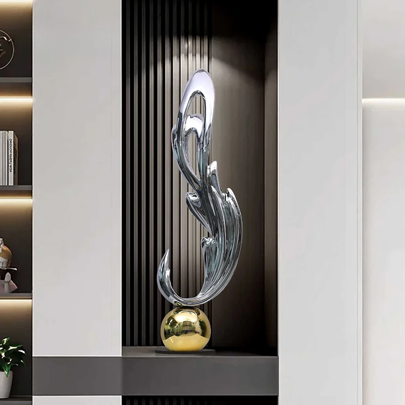 Modern Light Luxury Abstract Art Statue Shiny Metallic Home Accent Ornaments Desktop Study Office Fashion Sculptures Decor Gifts