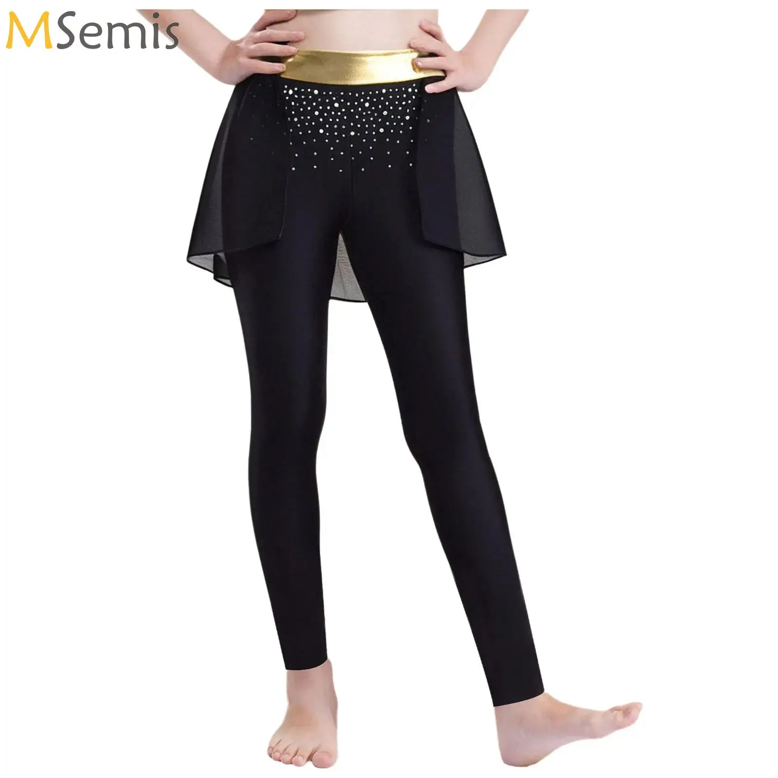 Celana Tari Balet Anak Perempuan Legging Anak-anak Glitter Berlian Imitasi Celana Senam Ritmik Kostum Kompetisi Figure Skating