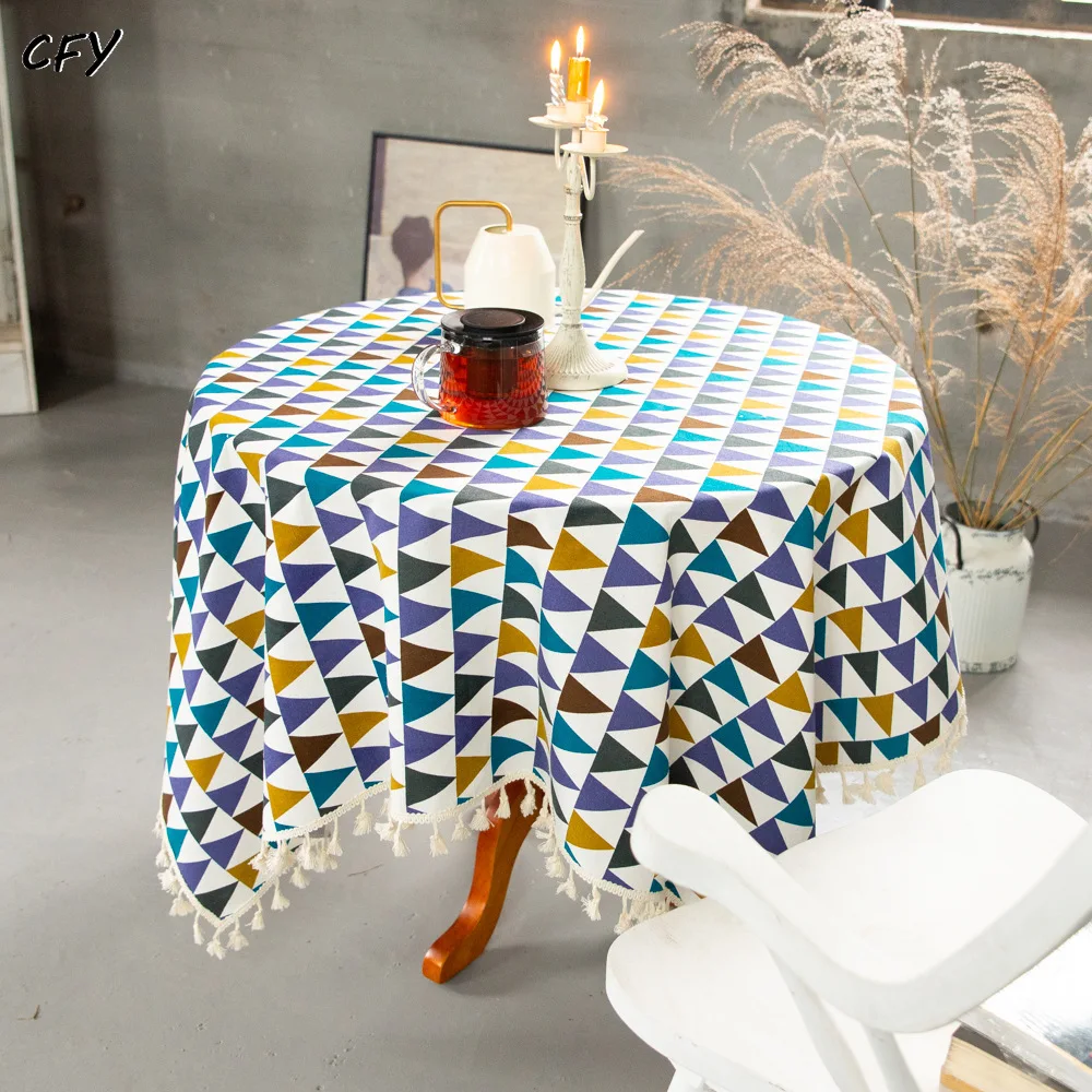 

Cotton Linen Colorful Triangular Grid Rectangular Table Cloth Kitchen Table Map Towel Tablecloth Table Wedding Decor