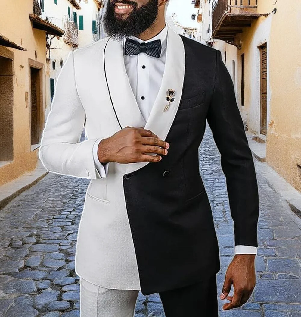

SZMANLIZI Blazer Sets White Black Double Breasted Men Suit For Wedding 2022 Latest Design Fashion Groom Suit Prom Party Tuxedo