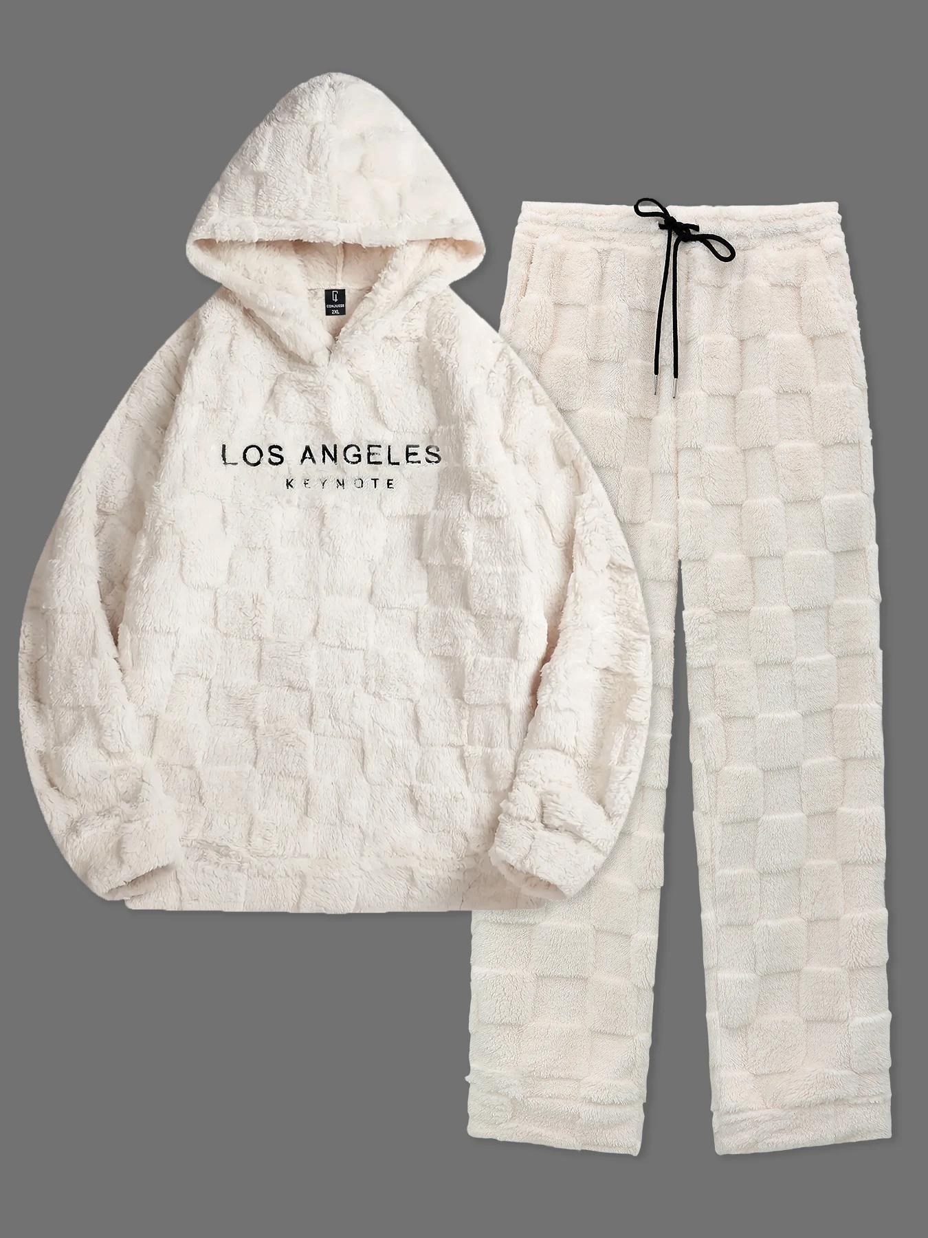 Men's Plus Size Checkerboard Fleece Sweatshirt Set Oversized Thick Warm Loungewear 2 Piece