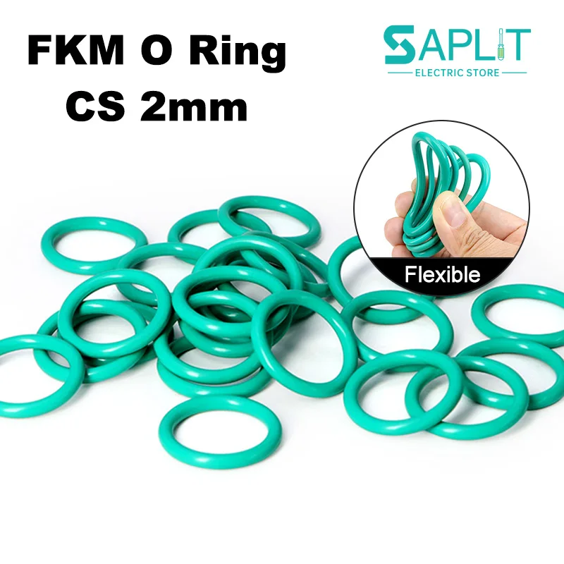 10-100Pcs Oil Resistant FKM O Ring CS 2mm OD 5mm~110mm Green Fluororubber Rubber Insulated Acid Alkali Resistant Sealing Gasket