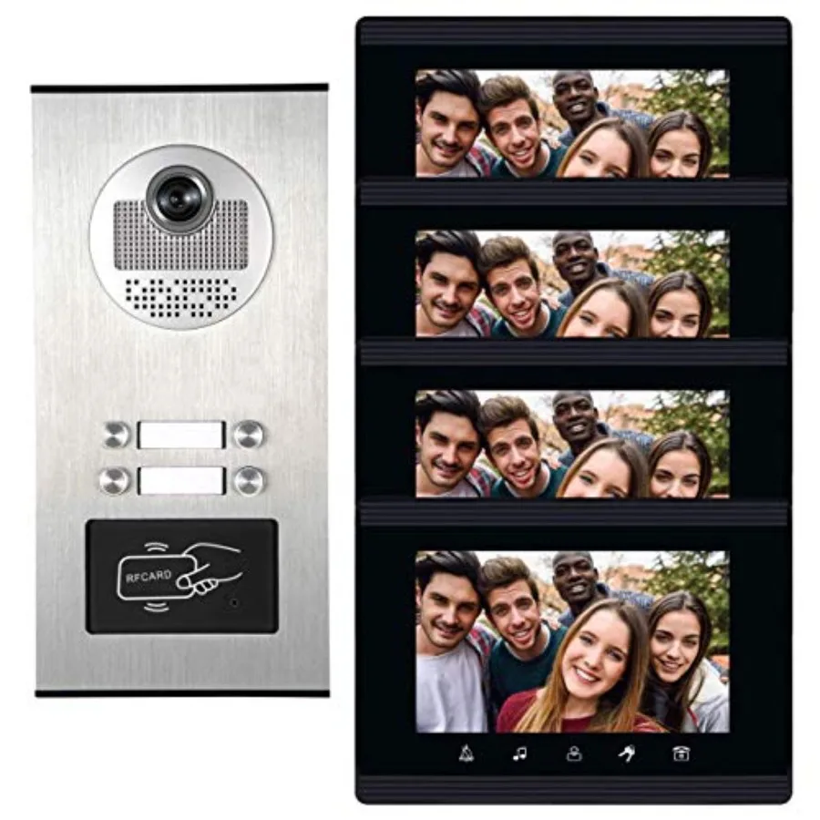 

Apartment intercom system: 7-inch touch monitor, Ethernet cable connection, single-supply power, ID keyfobs unlock, black ABS p