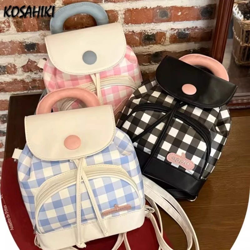 

Y2k Aesthetic Mini All Match Backpacks Contrast Color Plaid Fashion Casual Preppy Schoolbags Japanese Kawaii Chic Bags for Women