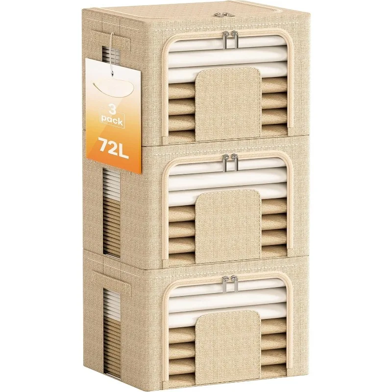 

3 Pack Clothes Storage Organizer, Large Storage Bins for Closet, Foldable Clothing Storage Bins for Shelves with Zipper