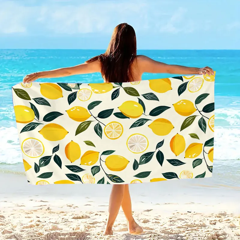Lemon Leaf Strandtuch – schnell trocknend, weich, leuchtendes gelbgrünes Muster, leichte Mischung, für Pool, Reisen, Camping, Schwimmen