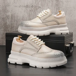 Zapatos brogue de diseñador de marca italiana para hombre, zapatos derby con plataforma para vestido de discoteca, zapatillas transpirables de cuero genuino