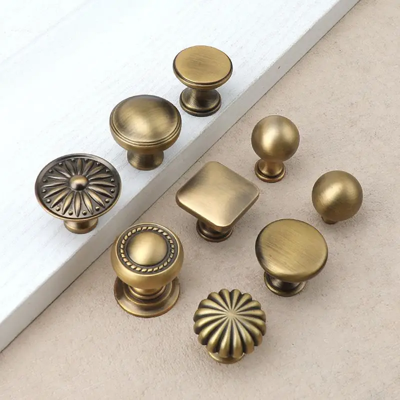 【Brass Furniture Handles French Vintage Design High Quality Cabinet Knobs Cabinet Drawers Handle Knob】