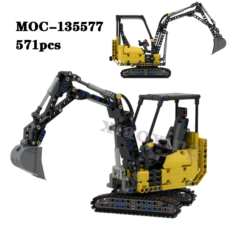 New MOC-135577 Mini Excavator Manual Edition Splicing Building Block Model 571PCS Adult Collection Kids Toy Birthday Gift