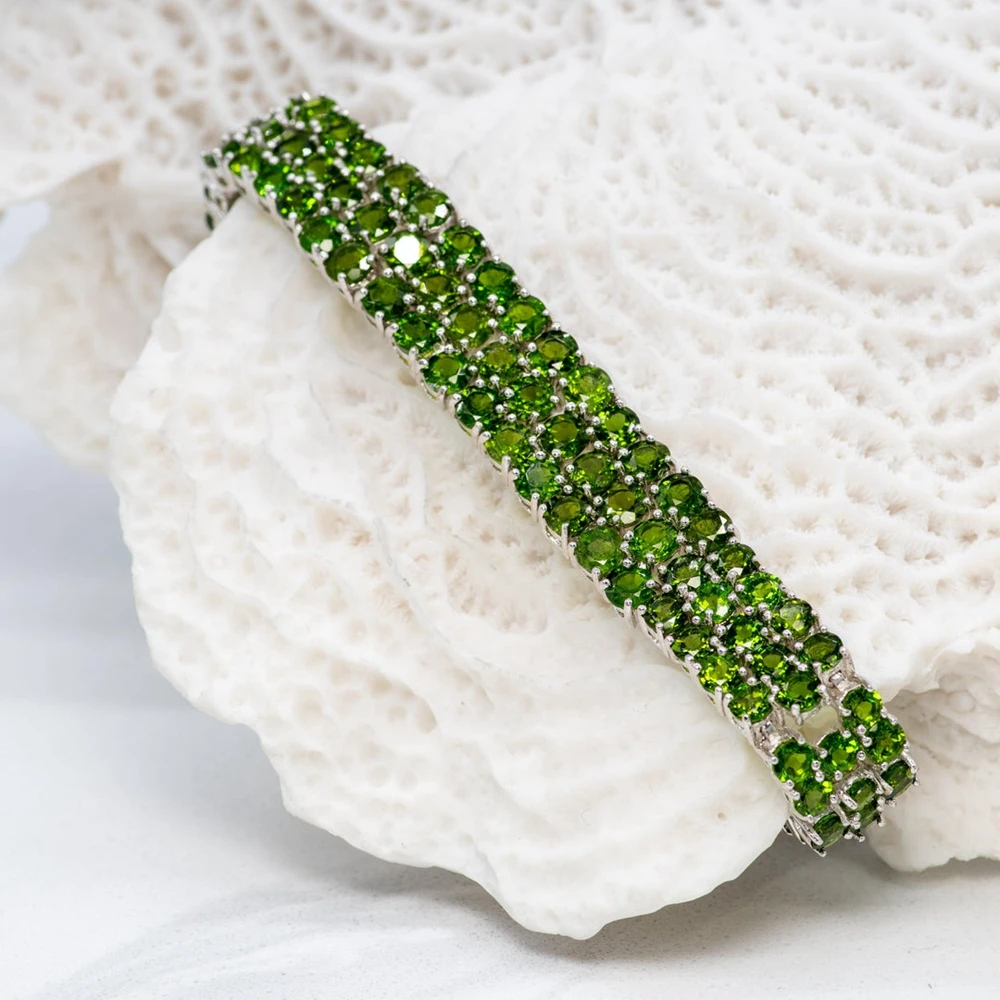 GEM'S BALLET 29.25Ct Natural Chrome Diopside Gemstone Chain Link Bracelets For Women Pure 925 Sterling Silver Green Fine Jewelry