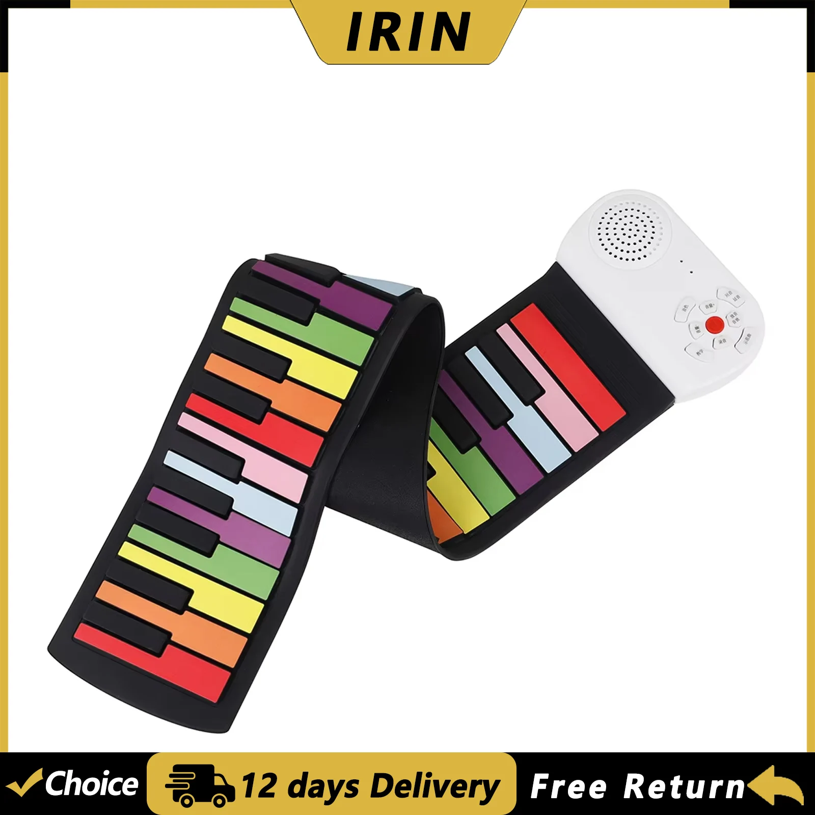 IRIN 49 Keys Electronic Piano Silicone Hand Roll Up Piano Rechargeable MIDI Keyboard Musical Instrument Built-in Speaker 16 Tone