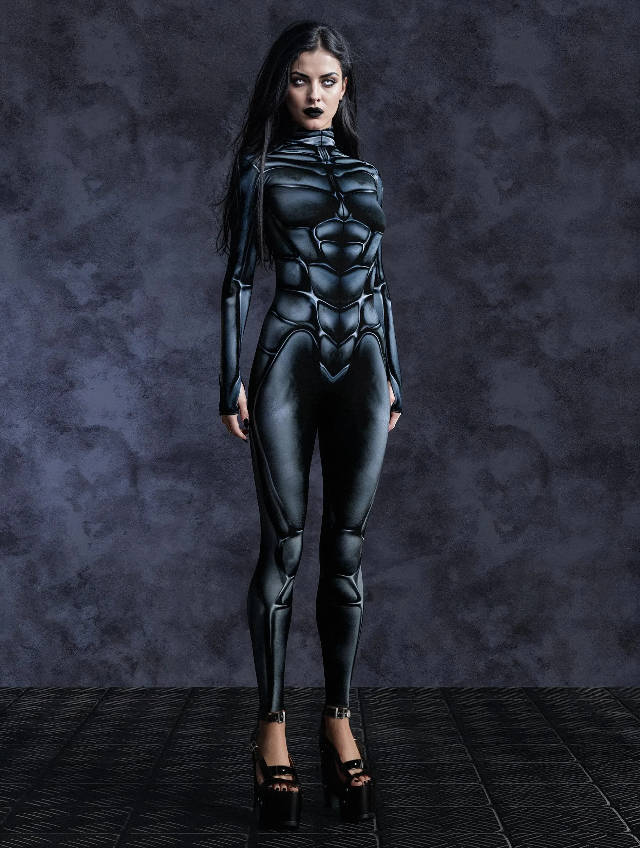 

Mechanical CyberPunk Catsuit Woman Zipper Jumpsuit Zentai 3D Bodysuit Halloween Game Party Costume Female Cosplay Outfit
