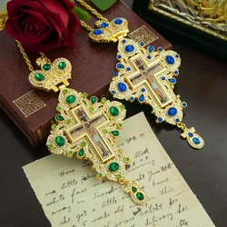 HTISOK Orthodox Jesus Cross Pendant Church Father's Chest Pendant Religious Prayer Ritual Supplies Alloy Cross Necklace